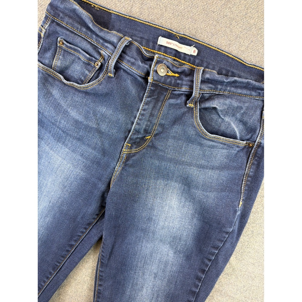 Levi's 505 Straight Jeans Womens 8 Blue Medium Wash Mid Rise Stretch Denim